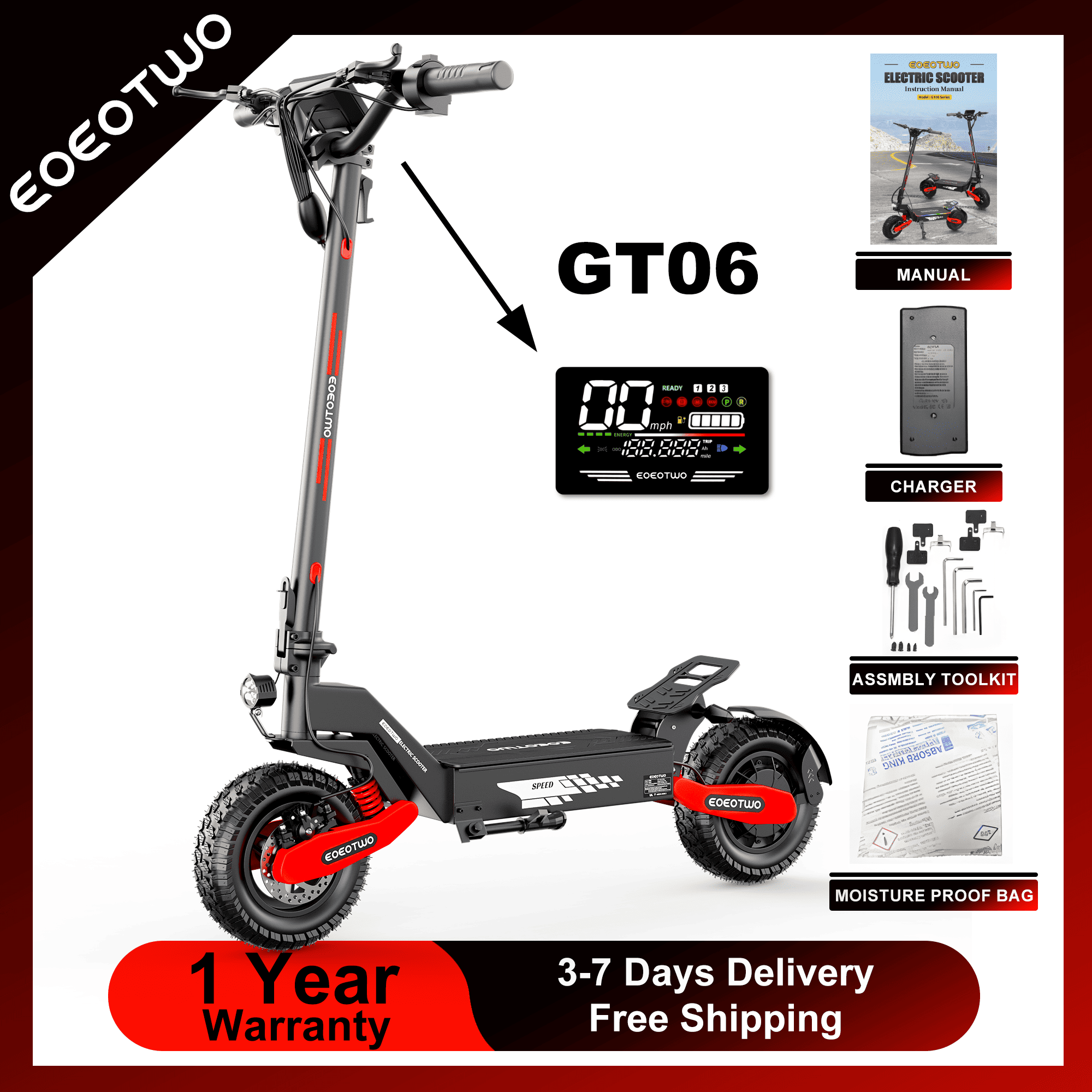 Dual Motor Ebike Kit 2000W - EOEOTWO GT06 Elektrische Scooter voor Volwassenen,
