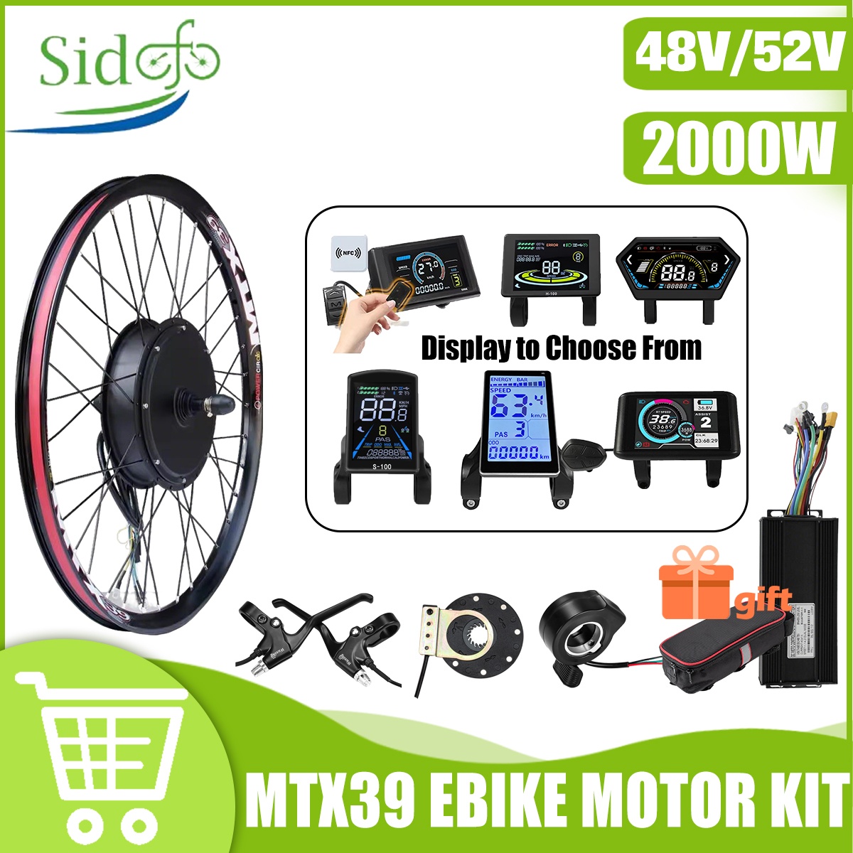 MTX39 48 V/52 V 2000 W Voor Ac - Gearless Hub Motor Conversion Kit 2000W With Display recensie en prijs
