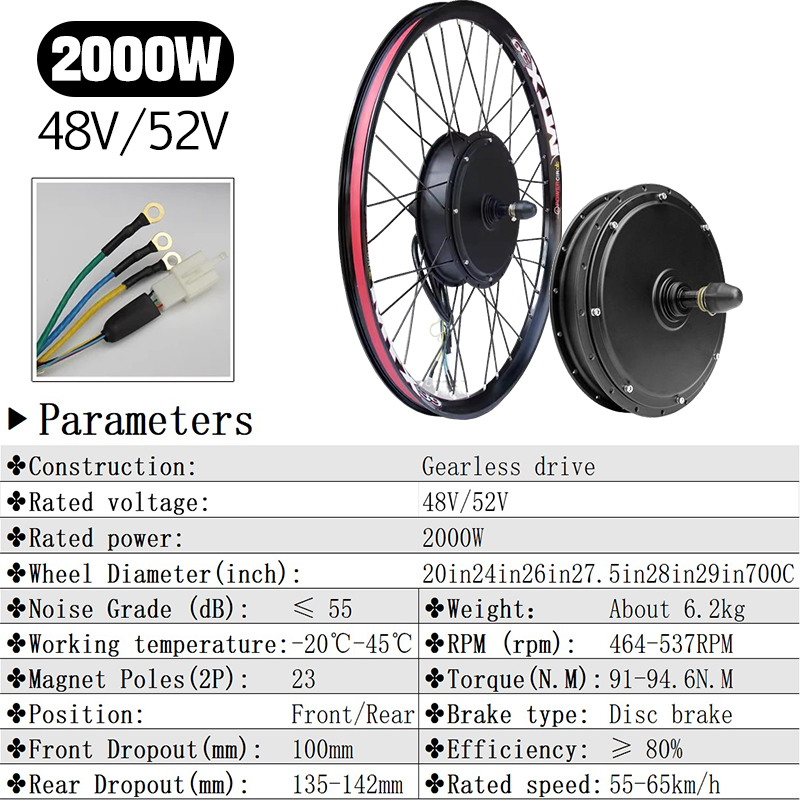 MTX39 48 V/52 V 2000 W Voor Ac - Gearless Hub Motor Conversion Kit 2000W With Display recensie en prijs