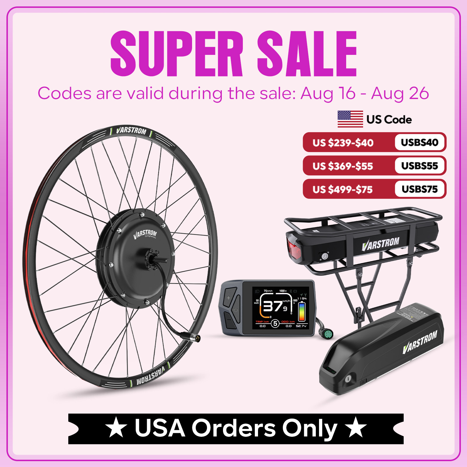 [US Stock] Varstrom 1000W 1500 - 48V 1500W Rear Hub Motor With Battery recensie en prijs
